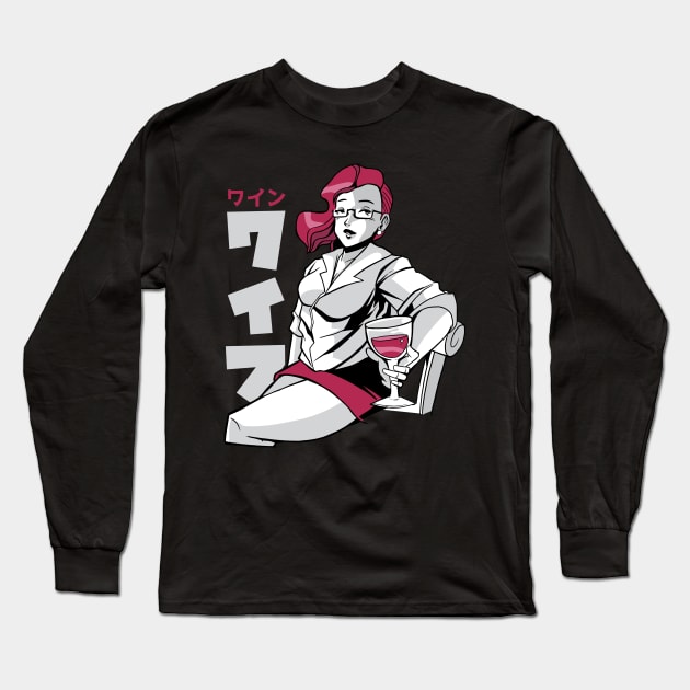 Japanese girl with wine Long Sleeve T-Shirt by Fabled Rags 